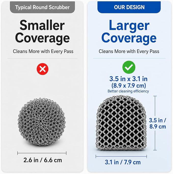 Cast Iron Scrubber and Scraper | 316 Chainmail Scrubber for Cast Iron Pan | Chain Mail Scrubber for Cast Iron Skillet Cleaner | Dishes Pots Wok Griddle Grill | Dish Scouring Pad Dishwasher Safe, Red1