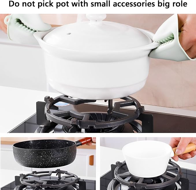 2 Pack Cast Iron Wok Ring for Gas Stove, Universal Non-Slip Wok Support Stand for 4 & 5 Claw Burner Grates, Moka Pot Reducer & Small Pot Grate Stand Replacement Accessories, Black