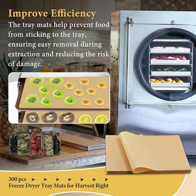 300 PCS Freeze Dryer Tray Mats for Harvest Right Dryer - Freeze Dryer Parchment Paper Set for Medium Trays - Non-Stick Baking Mats One-Off Parchment Paper Harvest Right Accessories (13" x 7")