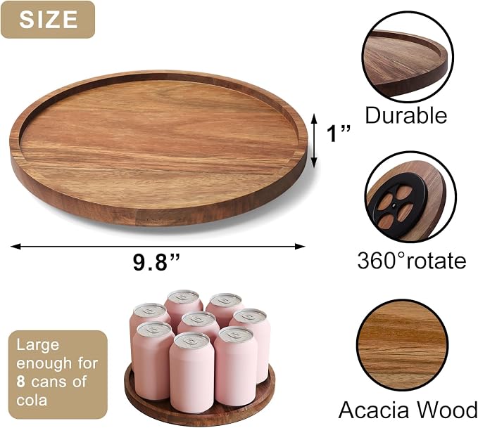 VERTORGAN Lazy Susan Bamboo Organizer for Kitchen,Cabinet(Medium) | 360 Rotating Turntable,Spice Rack,Serving Tray,Pantry Vanity Organizer,Countertop Space-Saver