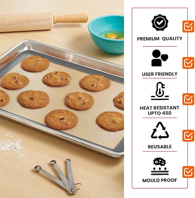 Silicone Baking Mat 2 Pack, Half Sheet 16.5 x 11.6, Non-Stick Liner for Oven | Reusable Baking Sheet Liner for Bread, Dough, Macaron, Cookie Cooking Liners For Kitchen Counter & Bakery Supplies