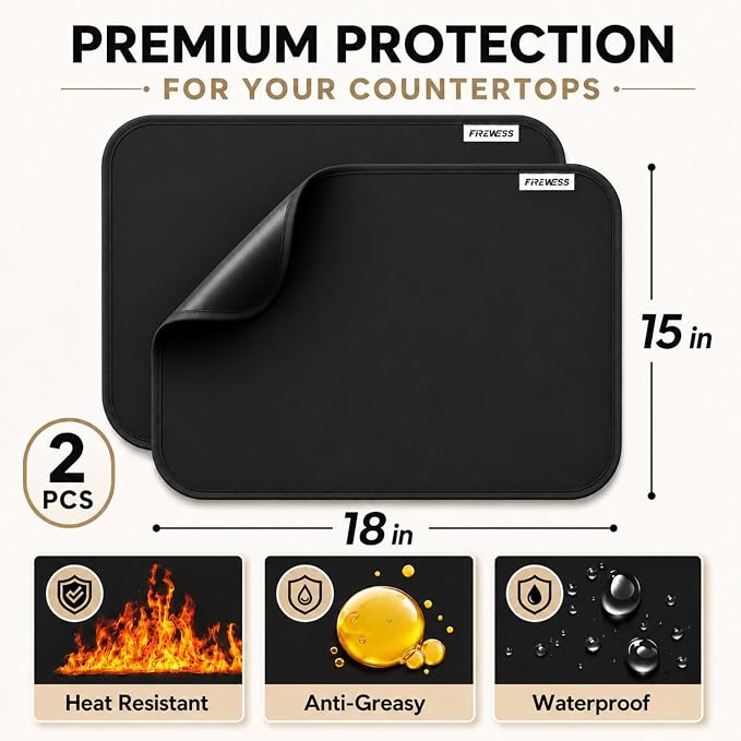 2pack Heat Resistant Mat for Air Fryer, 15x18in Heat Resistant Mat for Countertop, Silicone Kitchen Countertop Hot Pads for Air Fryer, Deep Fryer, Oven