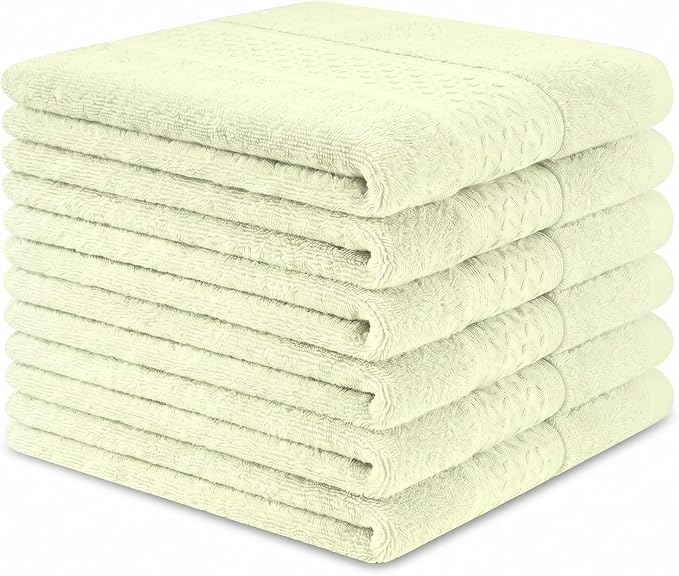 6 Pack 100% Cotton Wash Cloth, 13x13 Inch, Beige Yellow | Highly Absorbent and Soft Feel Fingertip Towels, Machine Washable Washcloths for Bathroom, Gym, Hotel, Spa and Kitchen