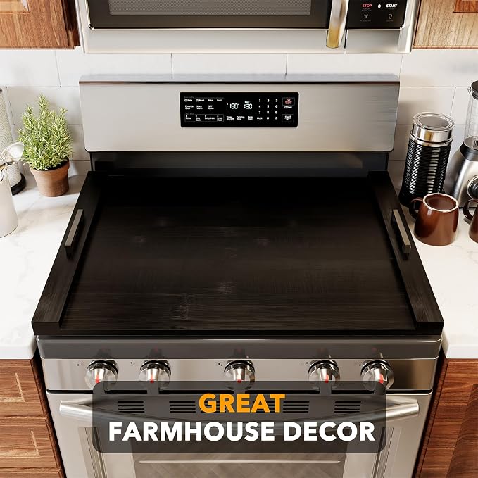 SpaceAid Noodle Board Stove Kitchen Cover with Handles, Top Covers for Gas Burners and Electric Stove, Oven Decor Accessories Wood Tray for Countertop, Black Bamboo