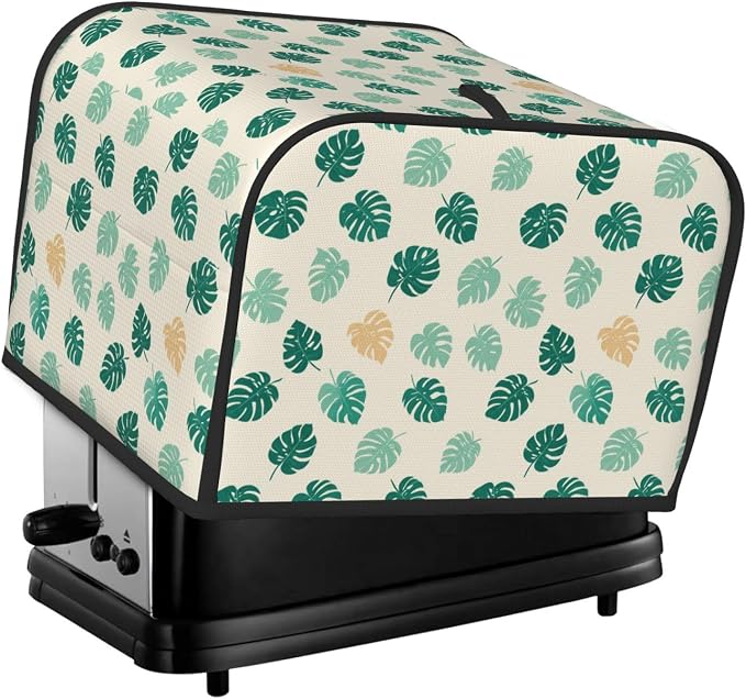 4 Slice Toaster Cover Tropical Leaf Dust Proof Washable Kitchen Appliance Cover with Pocket, Oxford Fabric Countertop Toaster Protector for Standard Toasters Small Appliances