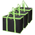 Bodaon 3-Pack Insulated Pizza Delivery Bags, X-Large Reusable Grocery Shopping Bags, Black with Green Edge