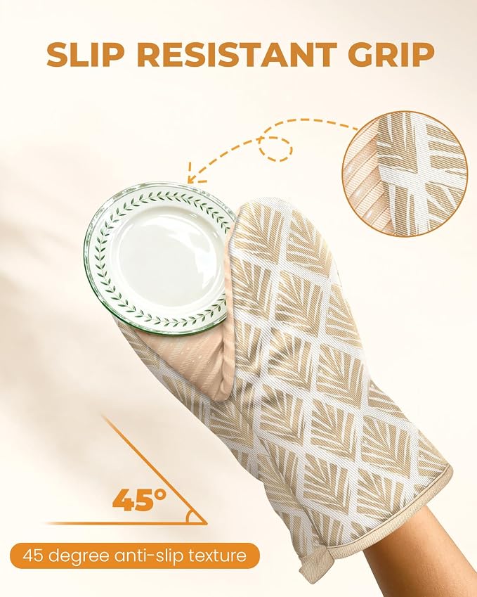 100% Thick Cotton Mini Oven Mitts Silicone Grip Diamond Gingham | Elegant Classic Oven Mitts for Women, Machine Washable, Non-Slip, Reversible Design Fits Both Hands, Stylish Kitchen Decor