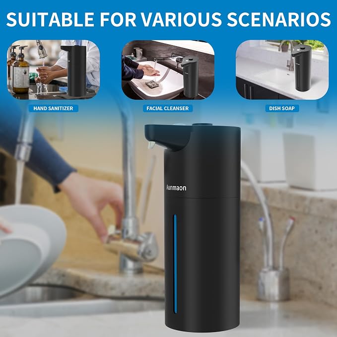 Automatic Soap Dispenser Touchless,15-Level,Kitchen Bath Black | Hands-Free,15-Level Dial Control,Thick & Thin Soap Compatible,Long Battery Life,Easy for Toddlers,Wall Mountable