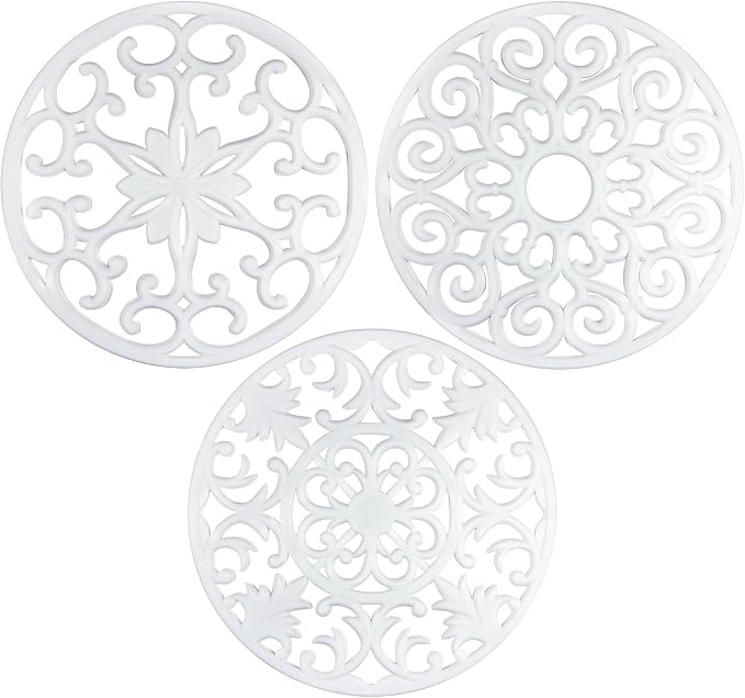 GASARÉ, Extra Large, Thick, 10" Silicone Trivets for Hot Dishes, Pots, and Pans, Hot Pads for Countertops, Flexible, Dishwasher Safe, 10 x ¼ Inches, Set of 3, White
