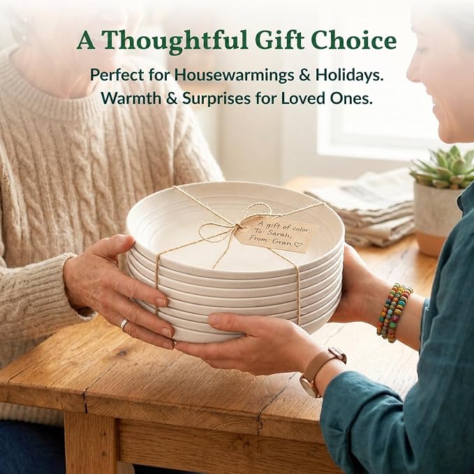 Wheat Straw Dinner Plates Set of 8, Unbreakable, Dishwasher & Microwave Safe, Modern Style, 9 inch, Beige