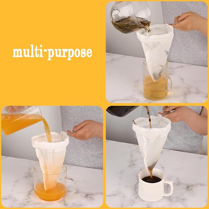 WMKGG Ultra Fine Mesh Strainer Bags, Reusable Mesh Filter Bags with Stainless Steel Handle Frame for Filter Single Tea, Coffee, Serving Juice and Kefir (Mini Size)