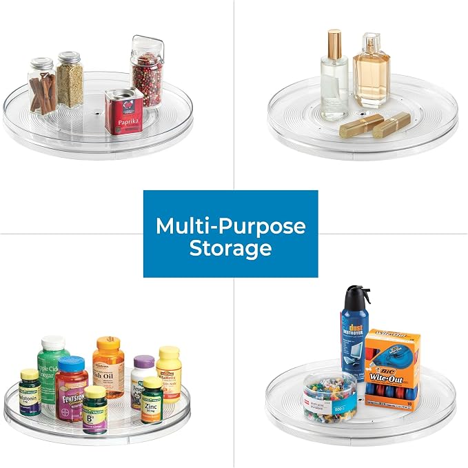 iDesign 14.5-Inch Lazy Susan Organizer, Clear | Large Turntable, For Cabinet or Pantry