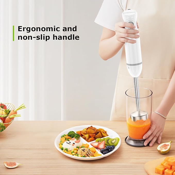 Bonsenkitchen Immersion Blender with 2 Mixing Speed,Stainless Steel Blades | Ergonomic Handle, Emulsion Blender, Stick Mixer for Baby Food,Smoothies, Soups & Sauces