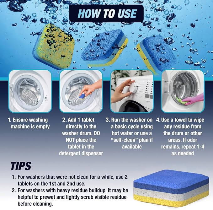 Washing Machine Cleaner Descaler, 28 Pack, Designed for Front Loader Washer | Deep Cleaning Tablets for HE, Septic Safe Eco-Friendly Deodorizer, Clean Inside Drum, Clean Laundry Tub Seal, 1+ Year Supply