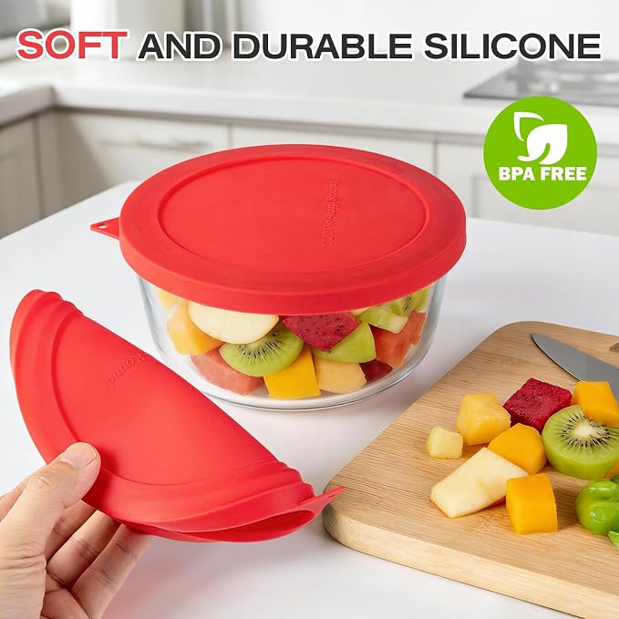 Silicone Lids Replacement for Snapware 7201R 4 Cup Round Glass Storage Containers (Containers Not Included) (Red - 4 Pack)