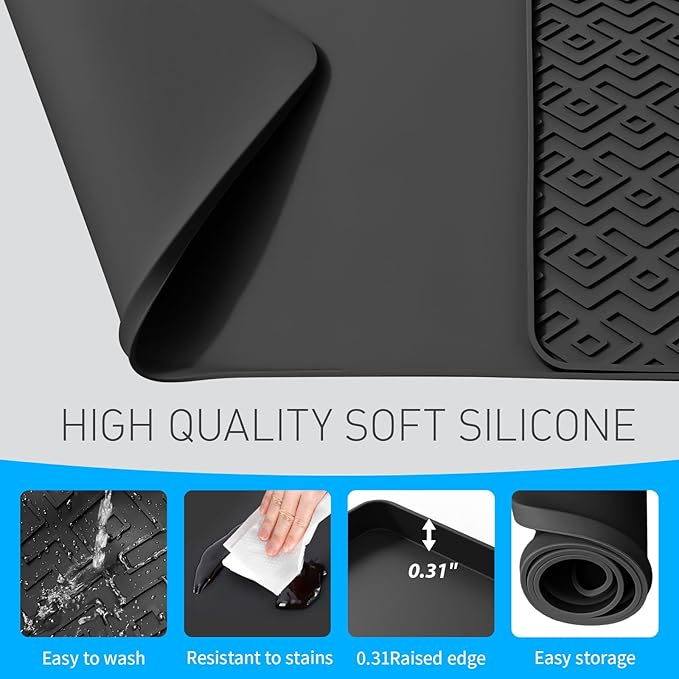Silicone Coffee mat 24''x16'' – Non-Slip Bar Mat with Detachable Drying Layer for Espresso Machines, Countertops & Dish Racks