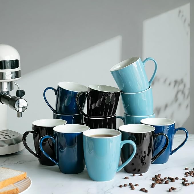 BTaT- Porcelain Coffee Mugs Set, 16 Ounces, 4 Pack, Turquoise Ceramic Coffee Mugs with Handle, Restaurant Cups for Mocha, Tea, Cappuccino, Cocoa, Cereal, Mug Gift Set, Dishwasher and Microwave Safe