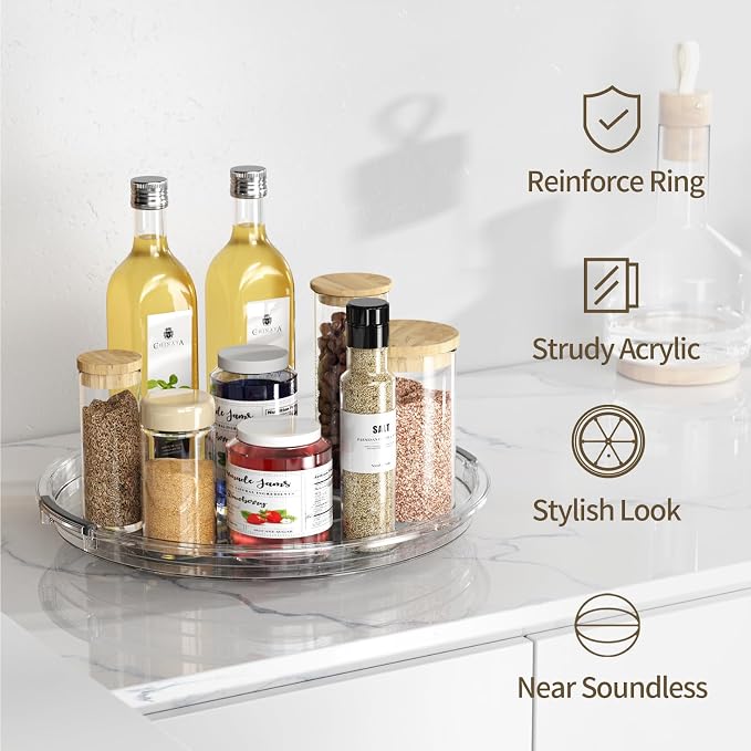 LAMU 4 Pack 12'' Lazy Susan Organizer Turntable for Cabinet, Pantry Organizers and Storage, Rotating Condiment Organizer for Kitchen, Table Top, Fridge, Countertop, Spice Organization