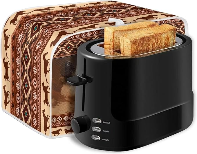 Aztec Southwest Horse Printed Toaster Dust Cover - Brown, Black; Small Appliance Cover; Fingerprint Protection
