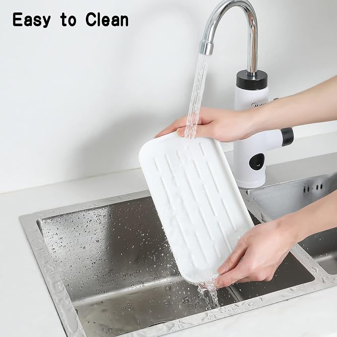 MicoYang Silicone Kitchen Sink Organizer Tray for Multiple Usage,Eco-Friendly Sponges Holder for Kitchen Bathroom Counter or Sink,Dish Soap Dispenser,Scrubber,Bottle,Cup (White, 10"×5.3")