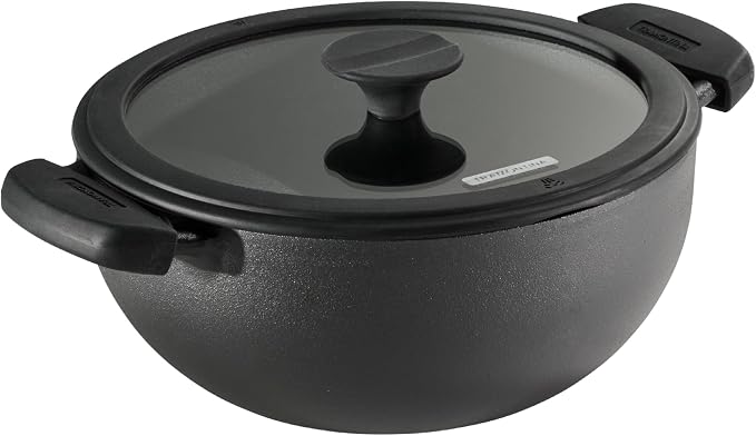 Tramontina Utsava Pre-Seasoned Cast Iron 3.9-Quart Kadai with Lid | Kadhai Pot for Indian Cooking
