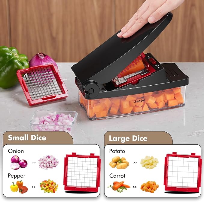 Geedel Vegetable Chopper, Onion Chopper Pro Food Chopper, Kitchen Vegetable Slicer Dicer Cutter Grater, Veggie Chopper with container for Salad Onion Potato Carrot (4 in 1, Red) | Onion Chopper, 420 Stainless Steel, Safety Lock, Dishwasher Safe, No BPA...