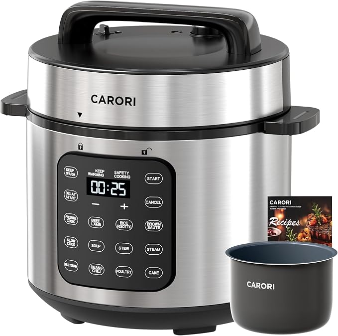 6Qt 9-in-1 Electric Pressure Cooker,Quick Meals, Time Saving, Healthy Non-Stick Pot, Rice/Slow/Steam/Sauté/Warmer, 24H Delay - Efficient Cooking Solution for Home, Meal Prep, Gift for Cooks, Silver