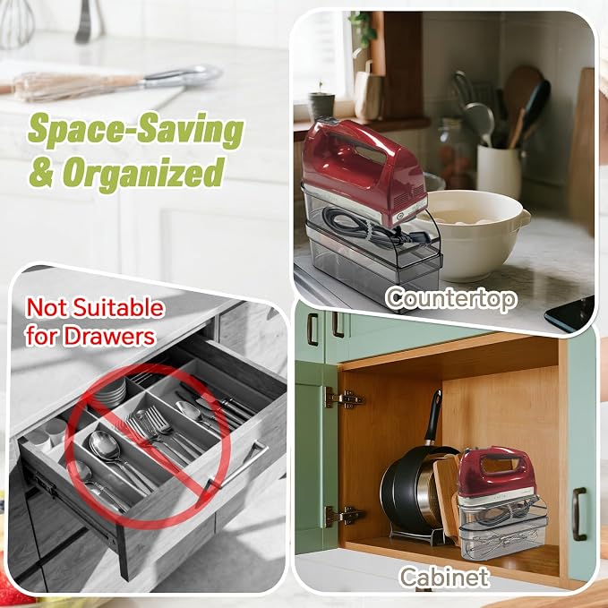 Hand Mixer Storage Case Compatible with KitchenAid KHM5/KHM6/KHM7/KHM9 Series Ultra Power Hand Mixers, Double-Layer Transparent PC Storage Box (Storage Case+Accessories)