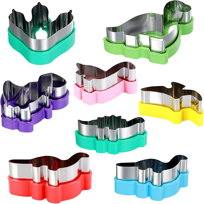 Dinosaur Cookie Cutters Set - Stainless Steel Shaped Cookie Candy Food Cutters Molds for DIY, Kitchen, Baking, Kids Dinosaur Theme Birthday Party Supplies Favors (8pack)