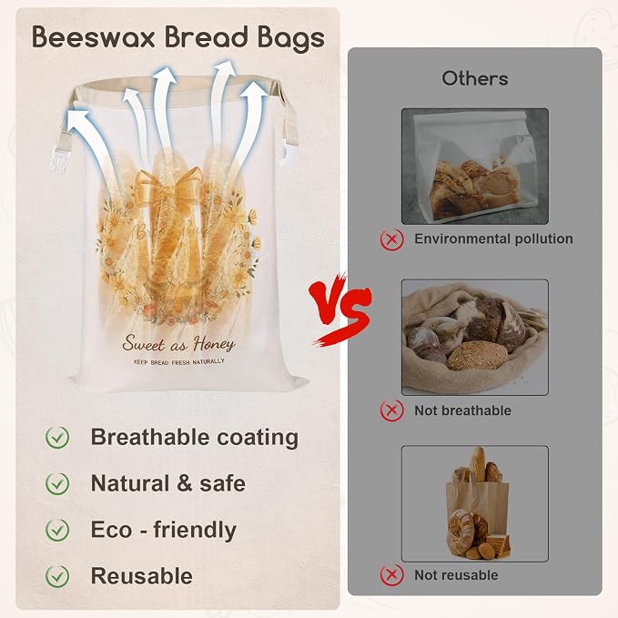 2 Pack Beeswax Bread Bags for Homemade Bread, Sourdough Storage XL 17"x13" | Reusable Bees Wax Bread Bag & Keeper, Natural Canvas with Premium Box for Home Baking, Freezer Storage & Outdoor Use