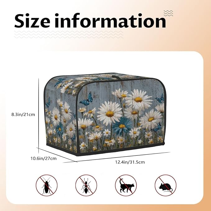 4 Slice Toaster Cover Vintage Wood Daisy Toaster Covers Four Slice Wide Slot Waterproof and Dustproof Covers for Wide Slot Toasters and Small Appliances Kitchen Decor Gifts