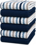 Bumble Kitchen Towels 6 Pack 100% Cotton 16"x26" - Blue Wide Stripe | 430 GSM Soft Kitchen Hand Towels with Hanging Loop, Highly Absorbent & Durable for Washing and Drying Dishes