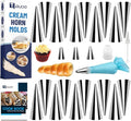 Cream Horn Molds for Baking, 27pcs Horn Forms Set, Non-stick Stainless Steel 20pcs Cone Shaped with Cleaning Brush, Piping Tip, Piping Bag, for ice Cream Cones, Puff Pastry, Baking Cones