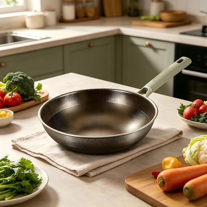 Titanium Pans for Cooking,13.39 Inch Non Stick frying pan with Lid | Large Family Size Wok ,Even Heating Fry Pan ,PFOA/PTFE Free Cookware,for Nduction,Gas Cooktops,Ceramic,Electric Stove