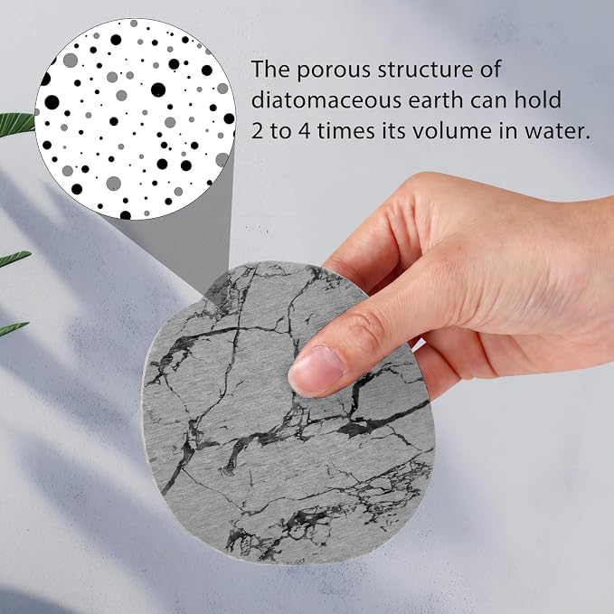Diatomaceous Earth Coasters Set of 8，Cool Absorbent Quick-Dry Drink Coasters for Desks, Cute Modern Stone Design with Stylish Grey Aesthetic (8, Marble Light Grey)