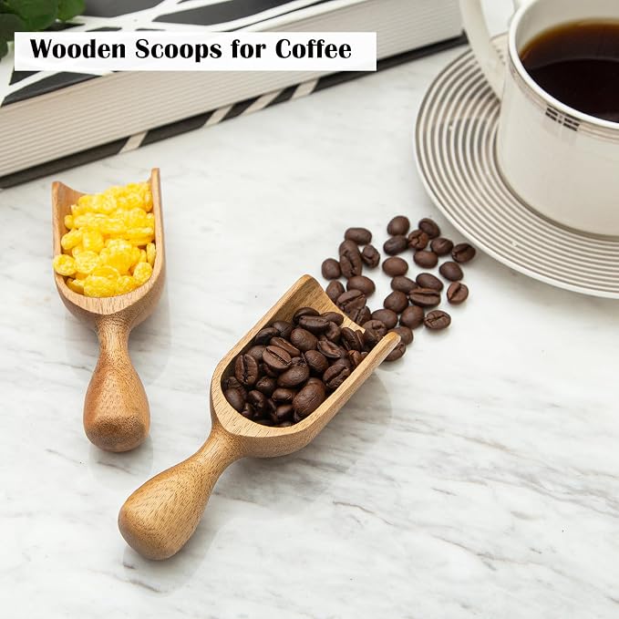 Wooden Scoops for Canisters 2PCS Wooden Scoop for Jars Acacia Small Measuring Spoons for Ground Coffee Scoops Shovel Mini Kitchen Scooper for Tea Powder Bath Salt Laundry Detergent Shove- Multipurpose