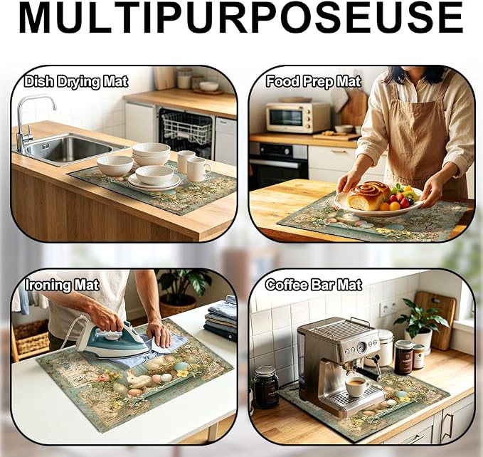 Easter Bunny Stove Top Cover 28.35x20.47 in Non Slip Mat | Heat Resistant Cooktop Protector Mat with Non-Slip Backing, Scratch Protection and Countertop Drying Mat.