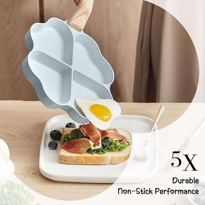 Caannasweis Egg Omelette Pan, 4-Cup Nonstick Granite Omelette Skillet Breakfast Frying Pan Egg Cooker Suitable for Gas Stove & Induction Cookware, PFOA PFOS Free, Green Heart Shaped