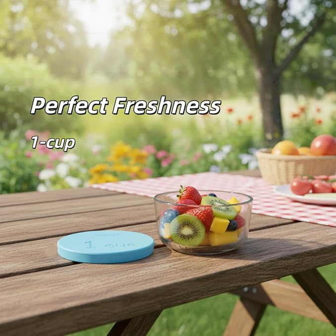 Yodecy Silicone Bowl Lids fit Pyrex Glass Bowls 7202-PC 1 Cup, Yodecy Silicone Bowl Lids fit Anchor Hocking Glass Bowls 7202-PC 1 Cup,Replacement Lids 3.8in(4 Pack Blue)