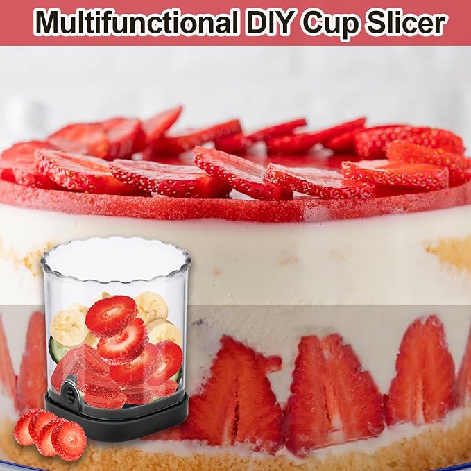 Hendiy Strawberry Slicer, Black, 1-Pack | Stainless Steel Blades, Egg & Fruit Slicer Cup, For Banana, Cucumber, Mushroom, ABS Detachable, Precision Berry Cutter Tool