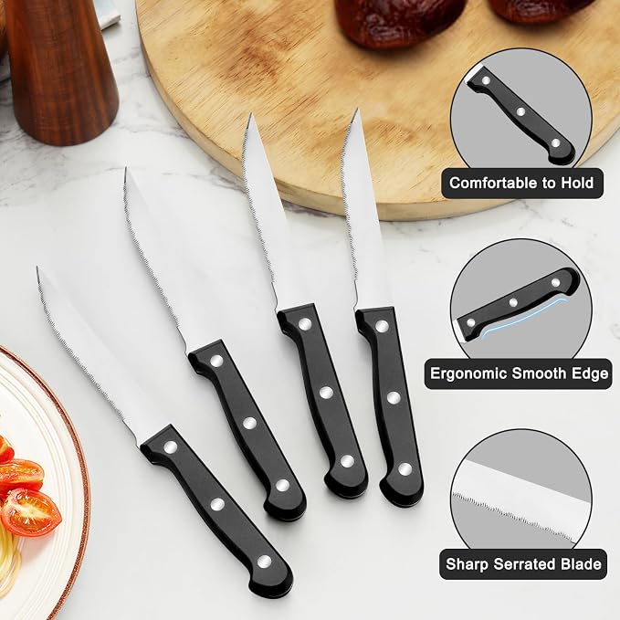 Pleafind 72-Pieces Silverware Set for 12, Flatware Set with Triple Rivet Steak Knives, Stainless Steel Cutlery Set, Include Forks Spoons and Knives Set, Utensil Sets for Home Restaurant