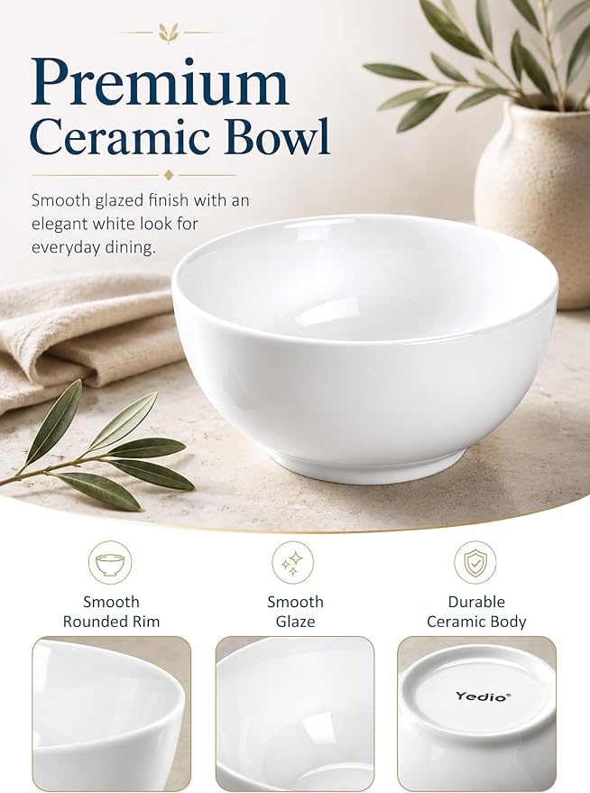 Small Bowls Set, White Ceramic Bowls of 6, 10 oz Porcelain Bowl for Kitchen Dessert Rice Side Dish Snack Soup Fruits Cereal Ice Cream, Microwave Dishwasher Freezer Oven Safe Easy Clean Stackable | Porcelain Bowls, Portion Control, for Soup Cereal Ice C...