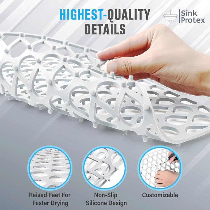 Silicone Sink Protectors for Kitchen Sink – 2 Pack Kitchen Sink Mats for Bottom of Sink – Heat-Resistant, Dishwasher-Safe Sink Grid – Non-Slip Sink Accessories, Flexible Sink Protector Mat – White