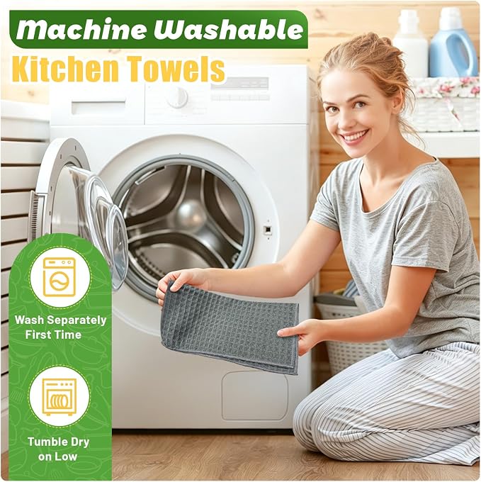 Kitchen Towels 6-Pack Cotton Waffle Weave Dish Cloths 12 x 12 Cleaning Rags | Quick Drying