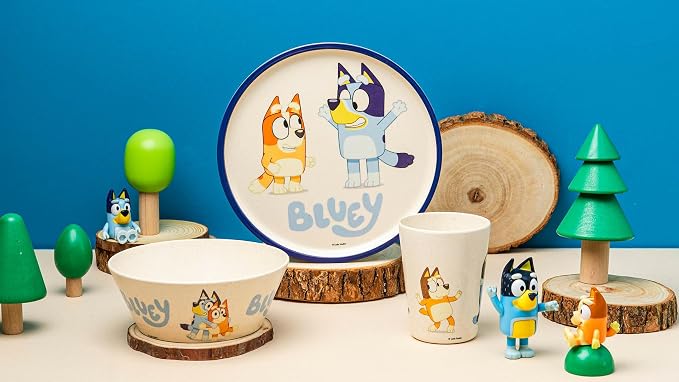 Zak Designs Bluey Kids Dinnerware Set 3 Pieces, Durable and Sustainable Melamine Bamboo Plate, Bowl, and Tumbler are Perfect For Dinner Time With Family (Bluey, Bingo, Bandit, Chilli)