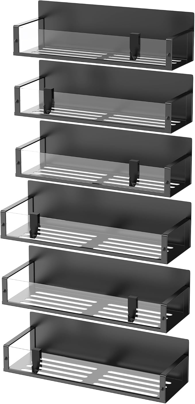 Metal Magnetic Spice Rack for Refrigerator Clear, 6 Pack | Magnetic Shelves Heavy Duty for Fridge in Kitchen, Seasoning Storage Organizer, For Oven Washer and Dryer, For Heavier Items
