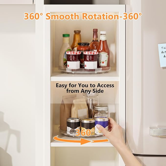 2 Pack Lazy Susan Turntable Organizer with Non-Slip Mat, 9 Inch, Clear | 360 Rotating, Easy Clean, Spice Rack for Kitchen Counter, Pantry Cabinet, Fridge, Spinning Tray for Bathroom, Makeup Vanity