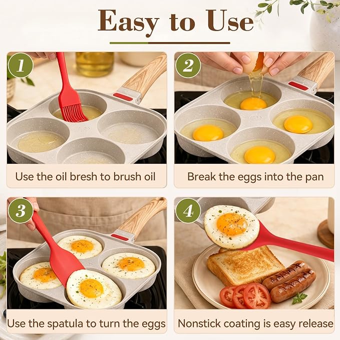 Egg Pan, Premium Egg Pans Nonstick, Omelette Pan with Lid , Healthy Egg Frying Pan for Breakfast, Egg Sandwich, Hamburger, Pancake, Egg Skillet Suitable for Gas Stove & Induction Cookware (White)