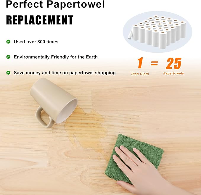 Homaxy 24 Pack Super Soft & Absorbent Dish Cloths, 10" x 10", Grass Green | Coral Velvet, Nonstick Oil Fast Drying Microfiber Cleaning Cloth, No Lint Household Dishcloths