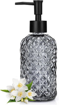 Topsky Gem Glass Soap Dispenser with Black Plastic Pump, 13oz Liquid Hand Soap Dispenser, Rustproof Pump for Kitchen & Bathroom, Great for Lotions, Essential Oil, Liquid Soaps-Gray